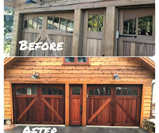 Before and after garage door staining